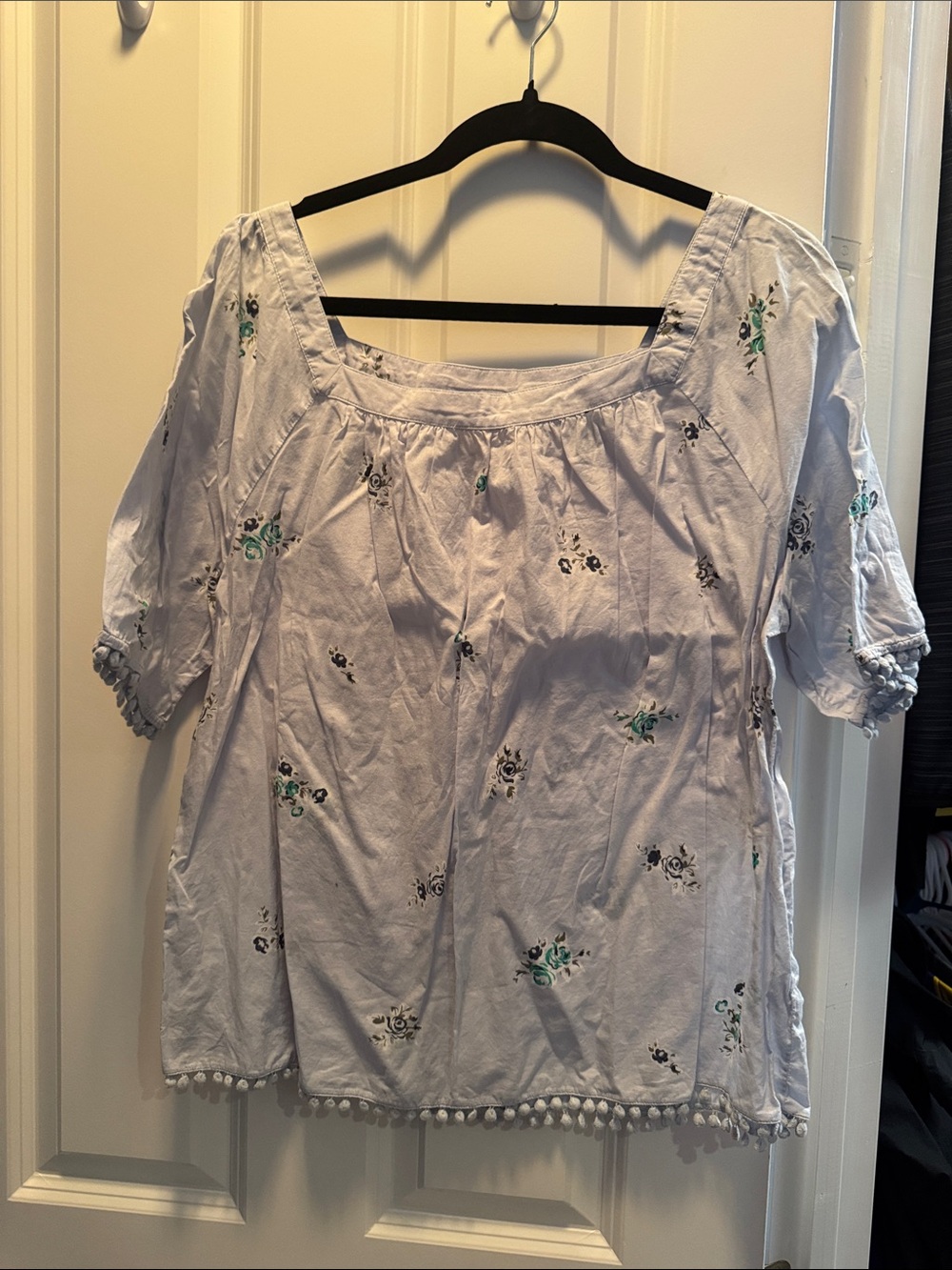 LOFT Light Blue Floral Square-Neck Blouse